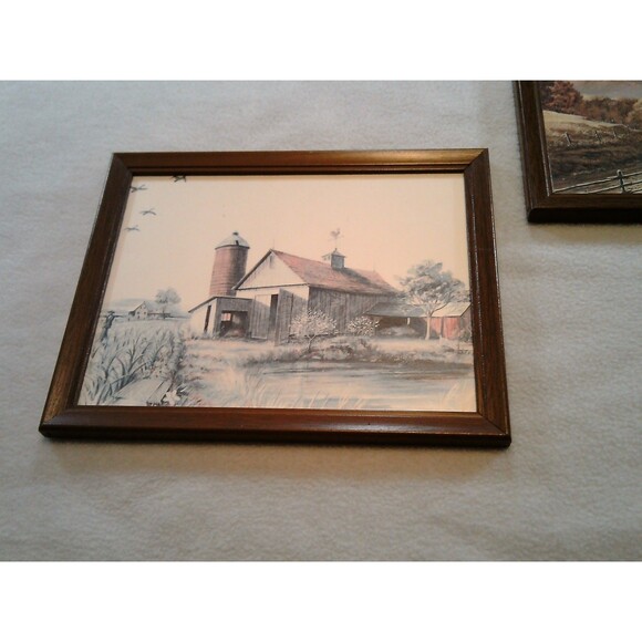 Vintage Framed Art Farm Landscape Lot Of 3 Barn Prints - Picture 5 of 9